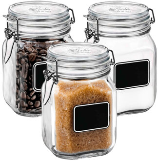 Bormioli Rocco 6x Weckpotten met beugelsluiting en krijtplaatje 1 liter - Action products