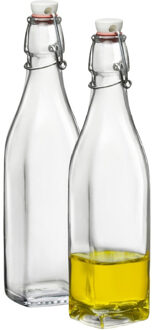 Bormioli Rocco beugelfles/weckfles - 2x - 500 ml - vierkant - transparent - water/olie/azijn/spapen