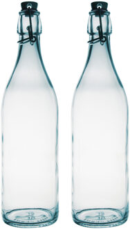 Bormioli Rocco beugelfles/weckfles - 2x - transparant - glas - 1 liter - Weckpotten