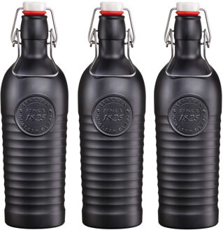 Bormioli Rocco beugelfles/weckfles - 3x - zwart - met beugeldop - 1200 ml
