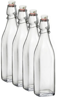 Bormioli Rocco beugelfles/weckfles - 6x - 1 liter - glas - vierkant - water/olie/azijn/sapjes