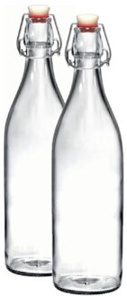 Bormioli Rocco Beugelfles/weckfles transparant 1 liter rond - 2x - weckfles - karaf - waterfles