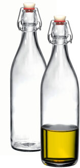Bormioli Rocco Beugelfles/weckfles transparant 1 liter rond - 2x - weckfles - karaf - waterfles