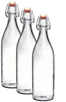 Bormioli Rocco Beugelfles/weckfles transparant 1 liter rond - 3x - weckfles - karaf - waterfles