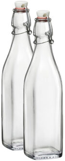 Bormioli Rocco Beugelflessen/weckflessen transparant - 2x stuks - 250 ml - vierkant - Karaf