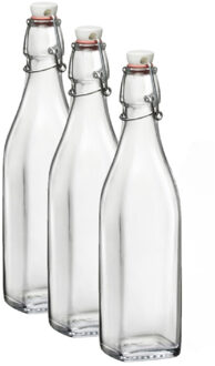 Bormioli Rocco Beugelflessen/weckflessen transparant - 3x stuks - 250 ml - vierkant - Karaf