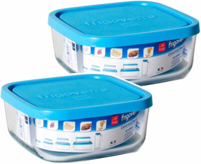 Bormioli Rocco Bewaarbakje/vershoudbakje Vigo - 2x - glas - vierkant - met deksel - 2 liter - meal prep