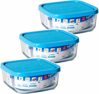 Bormioli Rocco Bewaarbakje/vershoudbakje Vigo - 3x - glas - vierkant - met deksel - 3,4 liter - meal prep
