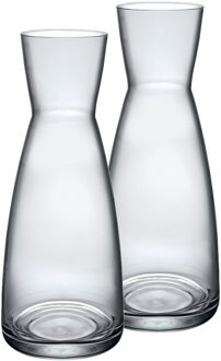 Bormioli Rocco Drank/water karaf of kleine vaas - 2x stuks - glas - transparant - D10 cm x H25 cm - 1000 ML