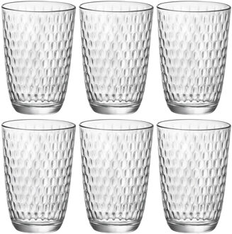 Bormioli Rocco Drinkglazen - 6x stuks - transparant - glas - relief - 390 ml - sap/water/drinkglas