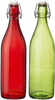 Bormioli Rocco Giara decoratie of weckflessen met beugeldop 30 cm van 1 liter rood en groen - Waterflessen