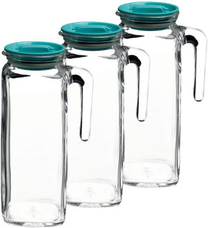 Bormioli Rocco glazen schenkkan met deksel - 3x stuks - 1 liter - Sapkannen/waterkannen