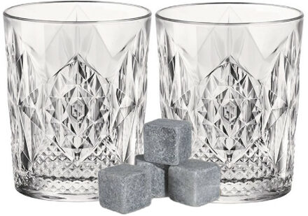 Bormioli Rocco Luxe whiskyglazen set 6x stuks 390 ml met 6x whisky ijsblokstenen