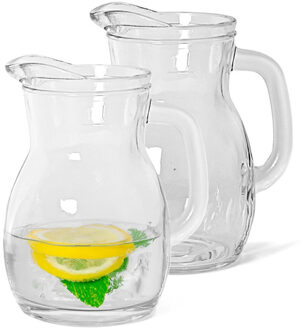 Bormioli Rocco sapkan/waterkan/karaf - 2x - glas - 1000 ml - transparant - schenkkannen