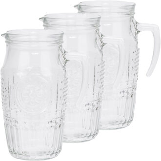 Bormioli Rocco schenkkan/waterkan - 3x stuks - Glas - zonder deksel - 1,8 liter - Sapkan