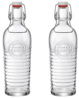 Bormioli Rocco Set van 2x stuks glazen beugelflessen/weckflessen transparant met beugeldop 1,2 liter - Decoratieve flessen