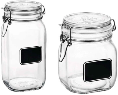 Bormioli Rocco Set van 2x stuks weckpotten/inmaakpotten met krijtplaatje 750 ml - 1,5 liter - Weckpotten Transparant