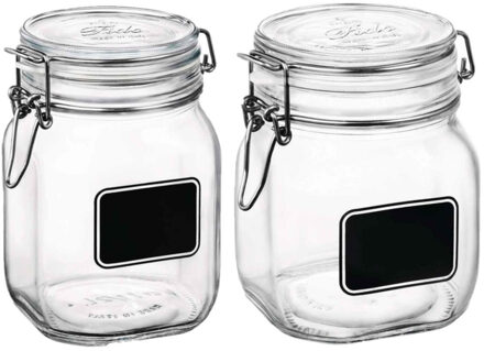 Bormioli Rocco Set van 2x stuks weckpotten/inmaakpotten met krijtplaatje 750 ml - 1 liter
