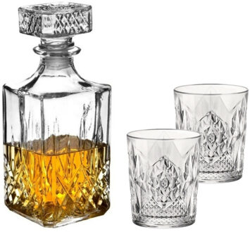 Bormioli Rocco Set van 6x luxe drinkglazen/whiskyglazen 390 ml met karaf Noblesse 1 liter - Whiskeyglazen Transparant