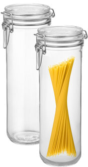 Bormioli Rocco Spaghetti voorraad/weck pot - 2x - glas - transparant - 26 x 9 cm - 1,5 L - Voorraadpot