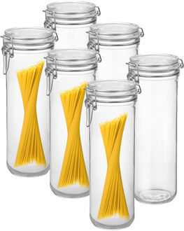 Bormioli Rocco Spaghetti voorraad/weck pot - 6x - transparant - glas - 26 x 9 cm - 1,5 L - Bormioli Rocco