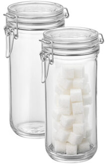 Bormioli Rocco Voorraad/weck pot - 2x - glas - transparant - 21 x 10 cm - 1 L - Bormioli Rocco