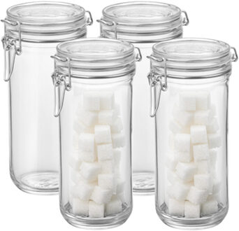 Bormioli Rocco Voorraad/weck pot - 4x - glas - transparant - 21 x 10 cm - 1 L - Bormioli Rocco