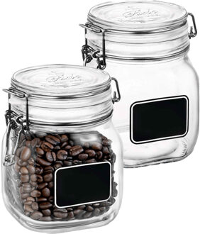 Bormioli Rocco Voorraad/weckpot - 2x - transparant - glas - 13,6 x 10,6 cm - 750 ml - krijtplaatje - Bormioli Rocco