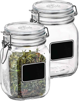 Bormioli Rocco Voorraad/weckpot - 2x - transparant - glas - 16 x 10,6 cm - 1 L - krijtplaatje - Bormioli Rocco
