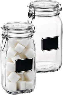 Bormioli Rocco Voorraad/weckpot - 2x - transparant - glas - 22 x 10,6 cm - 1,5 L - krijtplaatje - Bormioli Rocco