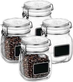 Bormioli Rocco Voorraad/weckpot - 4x - transparant - glas - 13,6 x 10,6 cm - 750 ml - krijtplaatje - Bormioli Rocco
