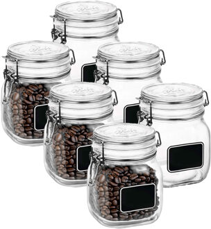 Bormioli Rocco Voorraad/weckpot - 6x - transparant - glas - 13,6 x 10,6 cm - 750 ml - krijtplaatje - Bormioli Rocco