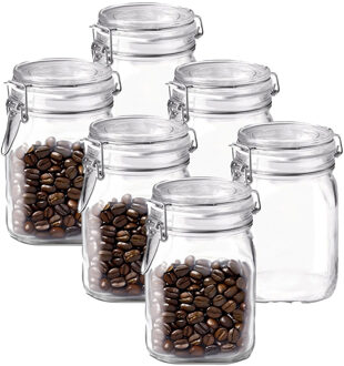 Bormioli Rocco Voorraad/weckpot - 6x - transparant - glas - 16 x 10,6 cm - 1 L - Bormioli Rocco