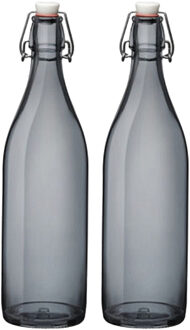 Bormioli Rocco waterfles met beugeldop - 2x stuks - grijs transparant - 1000 ml - Giara home deco fl
