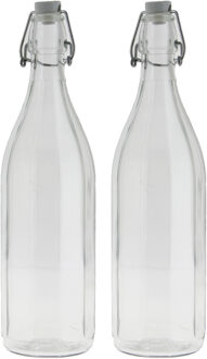 Bormioli Rocco waterfles met beugeldop - 2x stuks - helder transparant - 1000 ml - Giara home deco f