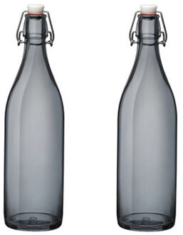 Bormioli Rocco waterfles met beugeldop - 3x stuks - grijs transparant - 1000 ml - Giara home deco fl