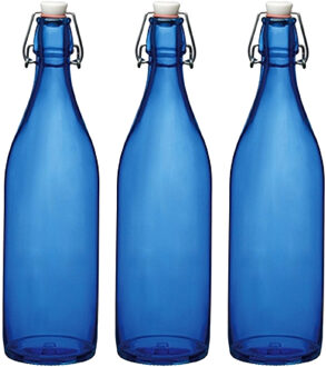 Bormioli Rocco waterfles met beugeldop - 4x stuks - blauw transparant - 1000 ml - Giara home deco fl