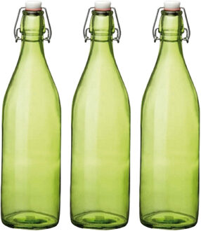 Bormioli Rocco waterfles met beugeldop - 4x stuks - groen transparant - 1000 ml - Giara home deco fl