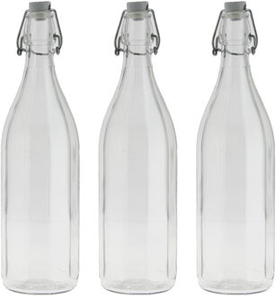 Bormioli Rocco waterfles met beugeldop - 4x stuks - helder transparant - 1000 ml - Giara home deco f
