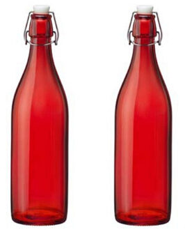 Bormioli rocco waterfles met beugeldop - 5x stuks - rood transparant - 1000 ml - Giara home deco fle