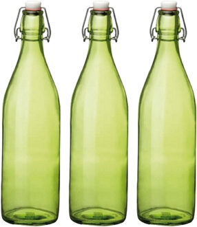 Bormioli Rocco waterfles met beugeldop - 6x stuks - groen transparant - 1000 ml - Giara home deco fl