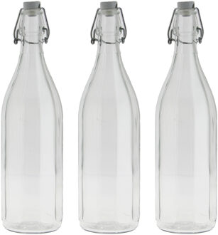 Bormioli Rocco waterfles met beugeldop - 6x stuks - helder transparant - 1000 ml - Giara home deco f