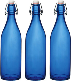 Bormioli Rocco waterfles met beugeldop - 8x stuks - blauw transparant - 1000 ml - Giara home deco fl