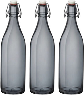 Bormioli Rocco waterfles met beugeldop - 8x stuks - grijs transparant - 1000 ml - Giara home deco fl