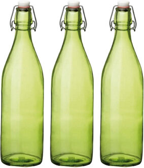 Bormioli Rocco waterfles met beugeldop - 8x stuks - groen transparant - 1000 ml - Giara home deco fl