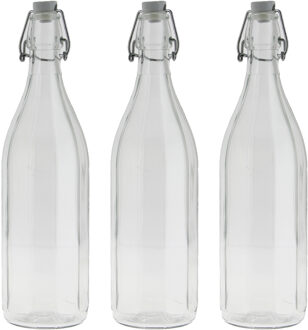 Bormioli Rocco waterfles met beugeldop - 8x stuks - helder transparant - 1000 ml - Giara home deco f