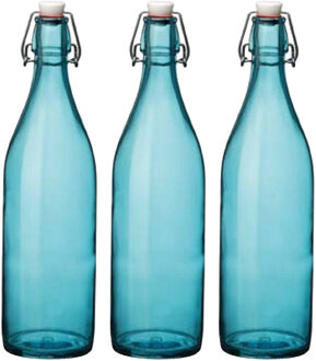 Bormioli Rocco waterfles met beugeldop - 8x stuks - turquoise transparant - 1000 ml - Giara home dec