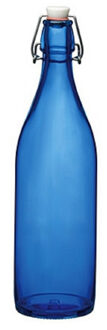 Bormioli Rocco waterfles met beugeldop - blauw transparant - 1000 ml - Giara home deco fles