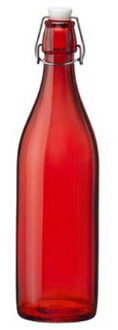 Bormioli Rocco waterfles met beugeldop - rood transparant - 1000 ml - Giara home deco fles - Decoratieve flessen