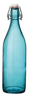 Bormioli Rocco waterfles met beugeldop - turquoise transparant - 1000 ml - Giara home deco fles